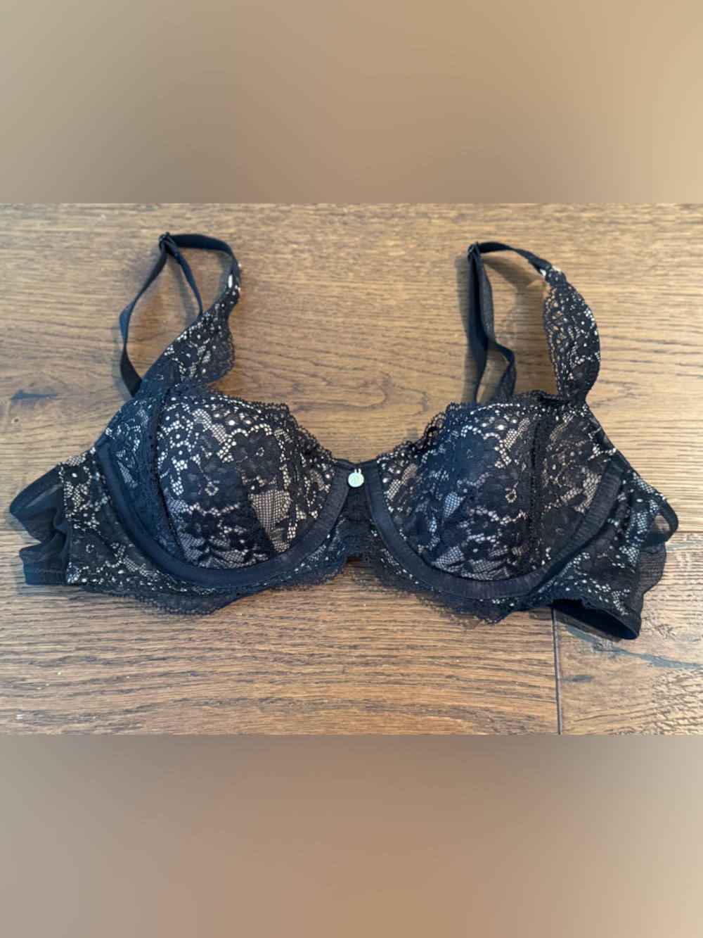 NEW Adore Me 34A Black Lace Underwire Bra with Sheer Accents